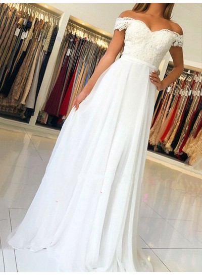 2024 New Arrival Prom Dresses A Line White Sweetheart Off Shoulder Chiffon Appliques