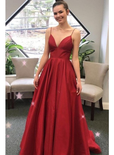 2024 Elegant Prom Dresses A Line Red Satin Sweetheart Cheap