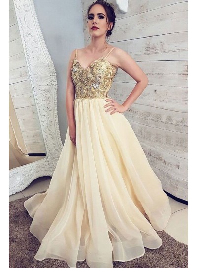 2024 Prom Dresses A Line Daffodil Chiffon Sweetheart Spaghetti Straps Lace