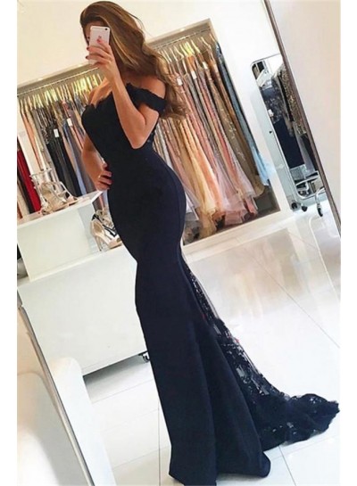 2024 Sexy Mermaid Prom Dresses Off Shoulder Sweetheart Black Lace
