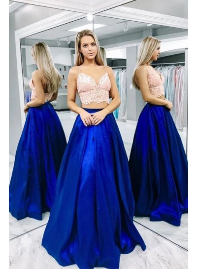 2023 Prom Dresses A Line Satin Royal Blue Sweetheart Two Pieces