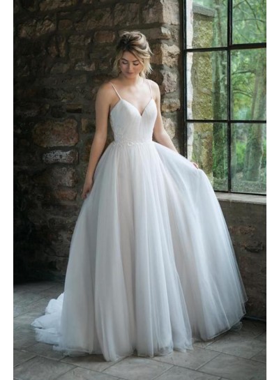 Ivory Sweetheart Tulle 2020 A Line Pleated Spaghetti Straps Wedding Dresses