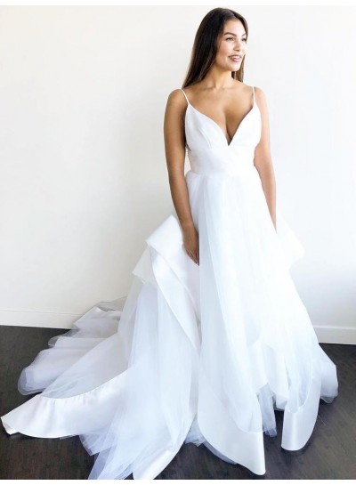 Sweetheart Tulle Backless 2020 A Line Long Wedding Dresses