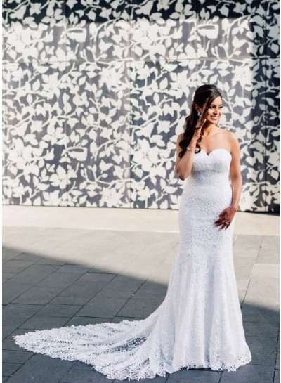 Sweetheart Lace Backless Sheath Strapless Long 2020 Beach Wedding Dresses