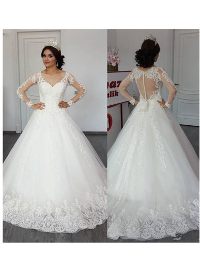 Long Sleeves Sweetheart 2024 A Line Tulle With Appliques Bowknot Mesh Wedding Dresses