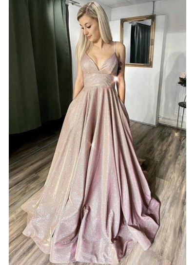 2024 Prom Dresses A Line Dusty Rose Lace Up Back Sequence Long Sweetheart