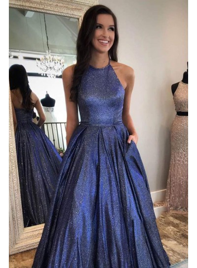 2023 Prom Dresses A Line Halter Royal Blue Long