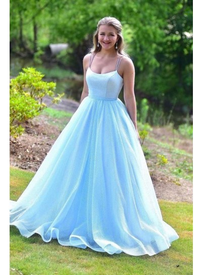 2024 Prom Dresses A Line Blue Sweetheart Halter Long With Straps