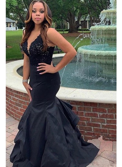 2024 Prom Dresses Black Mermaid Sweetheart Lace Long Dress