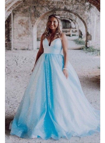 2024 Prom Dresses A-Line Blue Sweetheart Plus Size Empire Long Dress
