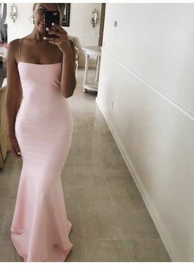 2023 Prom Dresses Sheath Spaghetti Straps Pink Floor Length