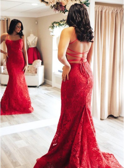 2024 Prom Dresses Sheath Criss Cross Red Tulle With Appliques Halter Long Dress