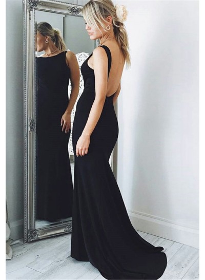 2023 Prom Dresses Black Sheath Open Back Scoop Long Dress