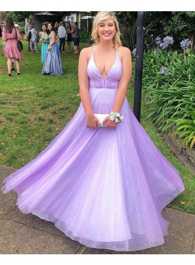 2024 Prom Dresses A-Line Tulle Lilac Halter Long Dress