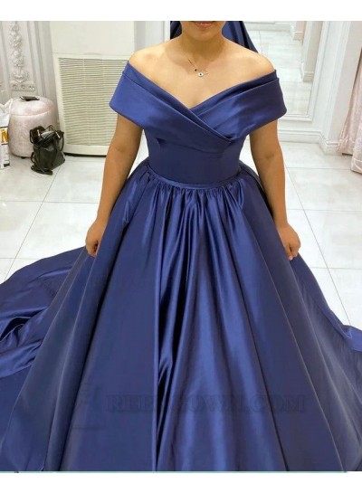 2024 Ball Gown Off-the-shoulder Silk like Satin Sweep/Brush Train Prom Dresses