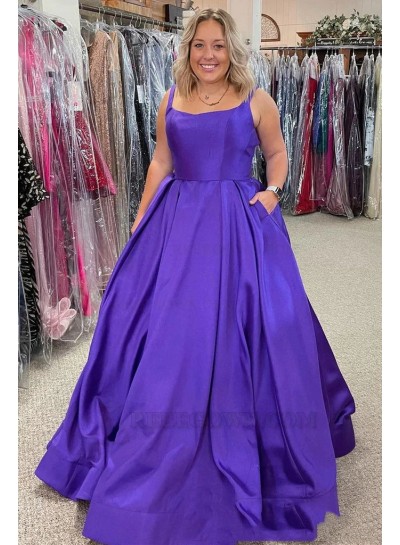 2024 Ball Gown Square Sleeveless Satin Plus Size Sweep/Brush Train Prom Dresses
