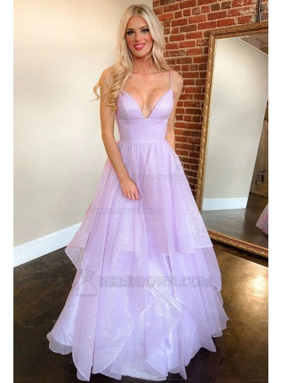 2024 A-Line/Princess V-neck Sleeveless Sequins Floor-Length Prom Dresses