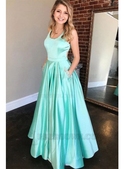 2024 A-Line/Princess Square Silk like Satin Ruched Sleeveless Floor-Length Prom Dresses