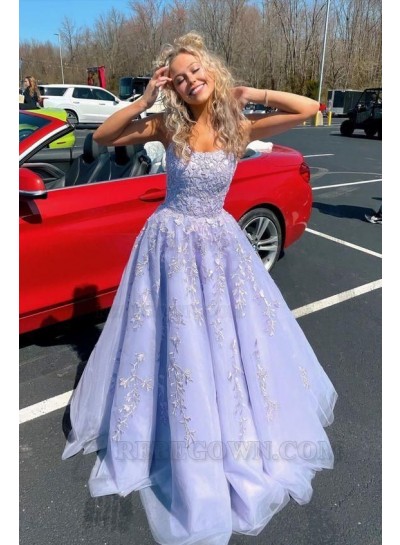 2024 Ball Gown Strapless Spaghetti Straps Tulle Sleeveless Appliques Sweep/Brush Train Prom Dresses