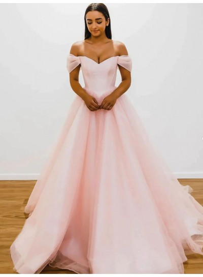 Ball Gown Off the Shoulder Sleeveless Tulle 2024 Sweep/Brush Train Prom Dresses