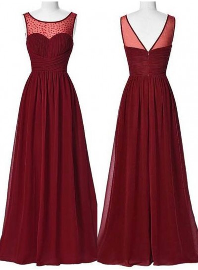2022 Gorgeous Red Beading Ruching A-Line Chiffon Prom Dresses