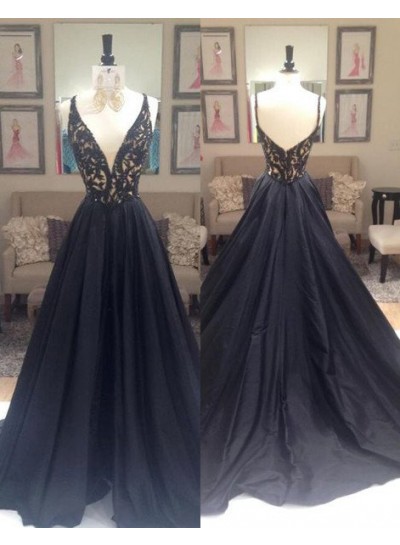 2022 Junoesque Black Beading V-Neck Zipper Prom Dresses