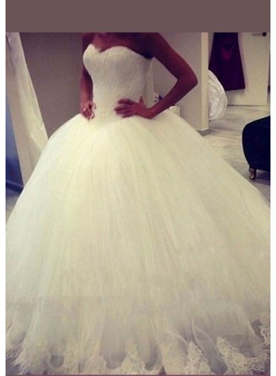 Sweetheart Appliques Ball Gown Court Train Ivory Wedding Gowns / Dresses