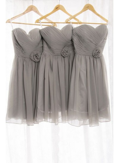 2023 New Arrival A Line Chiffon Knee Length Silver Short Bridesmaid Dresses / Gowns