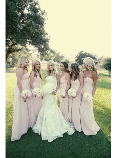 2024 New Arrival A Line Chiffon Pearl Pink Long Bridesmaid Dresses / Gowns