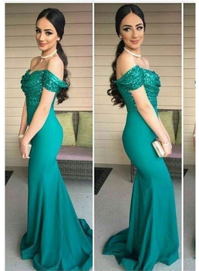2022 Sexy Mermaid Teal Satin Prom Dresses