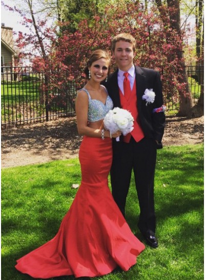 Alluring Mermaid Red Two Pieces Prom Dresses