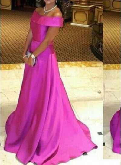 2022 Cheap Princess/A-Line Satin Fuchsia Prom Dresses