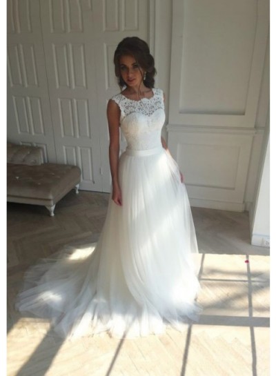 A Line Tulle Lace 2024 Wedding Dresses Cheap