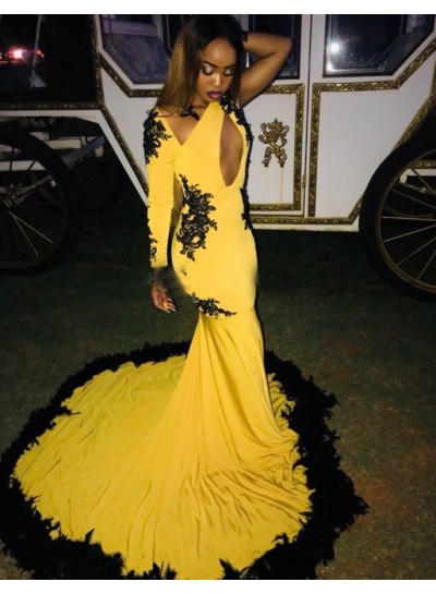 2022 Sexy Yellow Mermaid  One Sleeve Prom Dresses