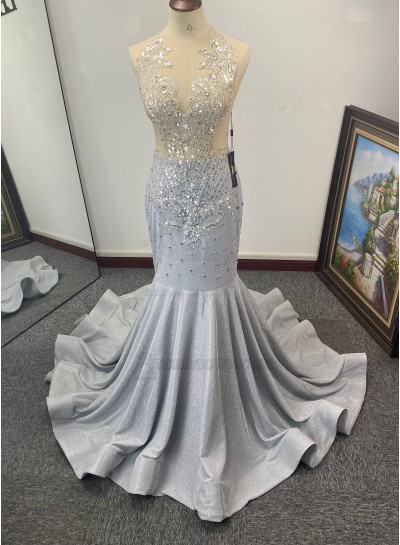 Silver Beaded Mermaid Prom Dresses