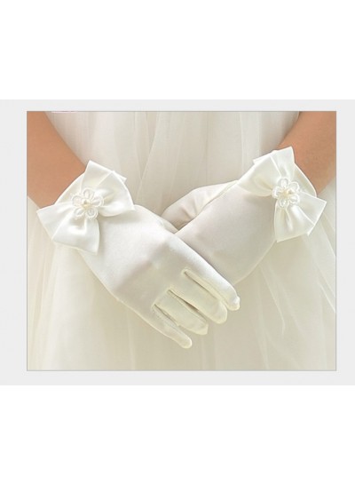 White Butterfly First Holy Communion Girl's Short Gloves Princess Gloves Flower Girl Gloves