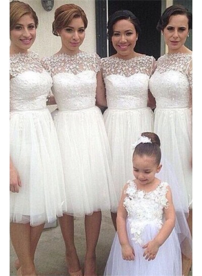 2024 New Arrival A Line Tulle White Short Bridesmaid Dresses / Gowns