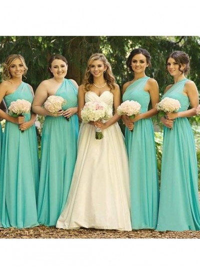 2024 Chiffon One Shoulder A Line Turquoise Long Bridesmaid Dresses