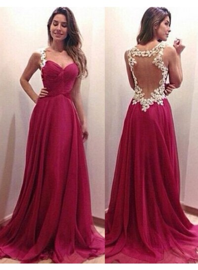 2022 Gorgeous Red Prom Dresses A-Line Straps Chiffon Embroidery