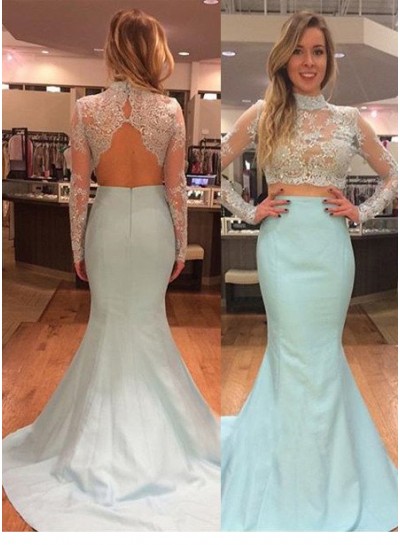 rebe gown 2022 Blue Cheap Prom Dresses Long Floor length Mermaid High Neck Taffeta