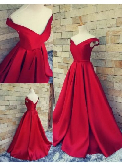 2024 Gorgeous Red Off-the-Shoulder A-Line Satin Prom Dresses