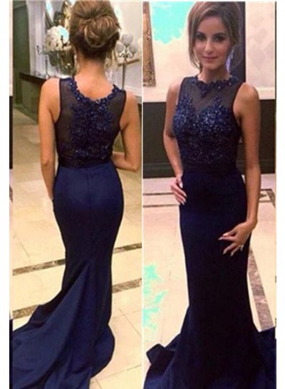 rebe gown 2024 Blue Prom Dresses Long Floor length Mermaid Embroidery Satin