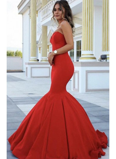 2022 Gorgeous Red Chic Sweetheart Mermaid Satin Prom Dresses