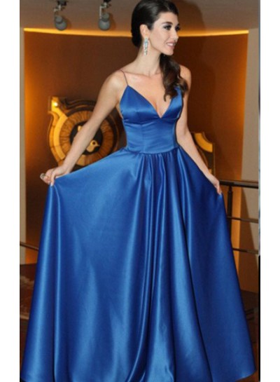 rebe gown 2022 Blue Prom Dresses Spaghetti Straps A-Line Satin