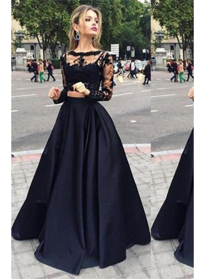2022 Junoesque Black Illusion A-Line Satin Prom Dresses