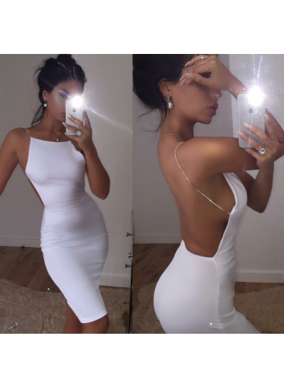 Sheath White Backless Square Above-Knee Prom Dresses