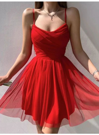 2024 A-Line/Princes Sweetheart Tulle Red Short/Mini Sleeveless Homecoming Dresses
