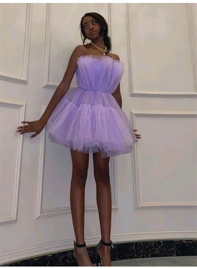 Sheath/Column Lavender Tulle Strapless 2024 Sleeveless Short/Mini Homecoming Dresses