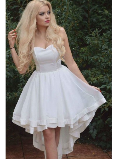 A-Line Satin Ivory Sweetheart 2024 Sleeveless High-Low Homecoming/Graduation Party Dresses