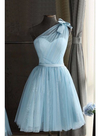 2024 A-Line/Princess Tulle One Shoulder Belt 2024 Short/Mini Sleeveless Homecoming Dresses